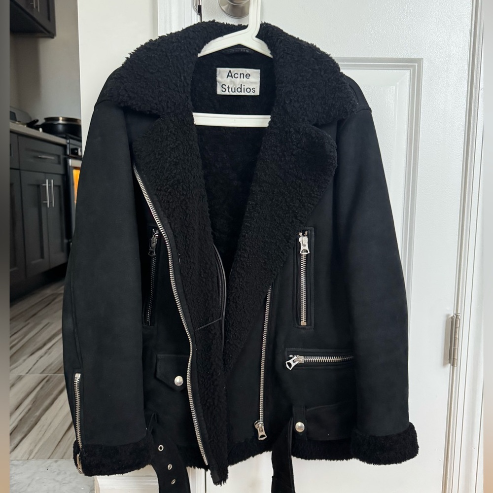 Acne Studios Black Suede Shearling Lined Jacket